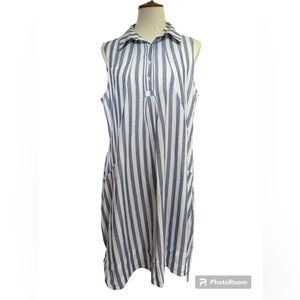 Hope & Harlow sz 12 NWT White & Chambray sleeveless shirt dress, button front